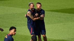 Neymar et Marco Verratti à l'entraînement du PSG, le 20 juillet 2023.