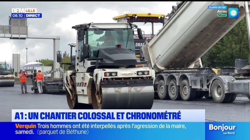 L'A1 est fermée entre Dourges et Carvin jusqu'au 14 août. La presse a pu accéder au chantier.