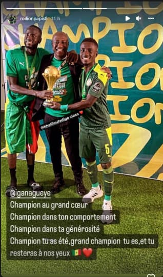 La story Instagram de Cheikhou Kouyaté en soutien à son coéquipier de sélection Idrissa Gueye.