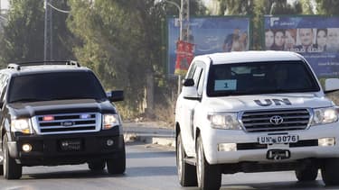 Le convoi de l'ONU arrivant au Liban ce samedi.