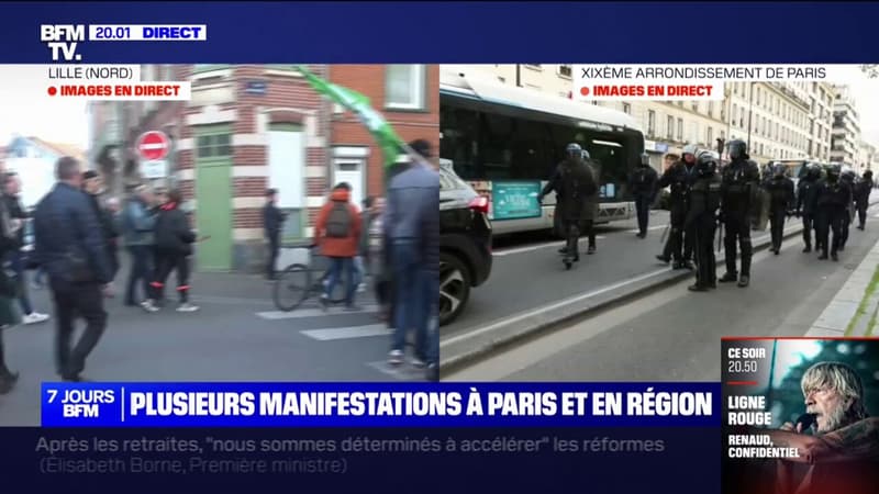 Paris: départ d'une manifestation sauvage, après la fin de la marche contre la réforme des retraites dans le 19e arrondissement