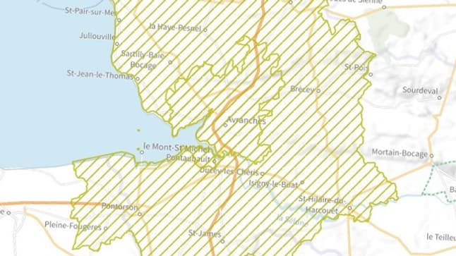 La zone de contrôle temporaire mise en place autour d'Avranches. La zone de contrôle temporaire mise en place autour d'Avranches.