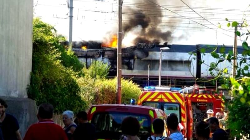 La locomotive du Marseille-Madrid s'est enflammée à 200 mètres des quais de la gare de Lunel, ce dimanche matin.