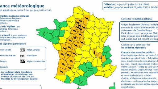 27 départements sont concernés par l'alerte orange