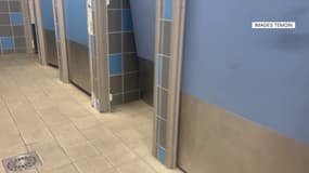Les toilettes dégradés d'un collège d'Aulnay-Sous-Bois en avril 2025.