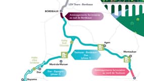 Carte de la future LGV entre Bordeaux et Toulouse