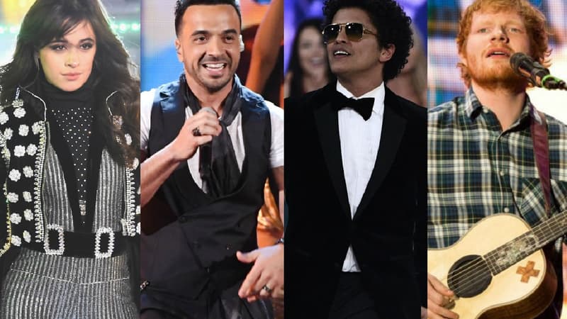 Camila Cabello, Luis Fonsi, Bruno Mars et Ed Sheeran font partie des artistes les plus écoutées le soir du 31 décembre.