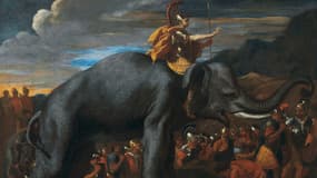 Hannibal traversant les Alpes à dos d'éléphants. Un tableau de Nicolas Poussin.