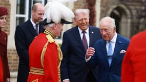 Le président Donald Trump, accueilli par le roi Charles et le prince William, lors de sa visite d'état à Windsor, le 17 septembre 2025.