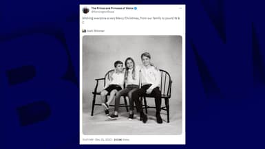 Le prince Louis, la princesse Charlotte et le prince George posent sur un cliché, pris par le photographe Josh Shinner et publiée sur X (ex-Twitter) par le prince William et la princesse Kate. 
