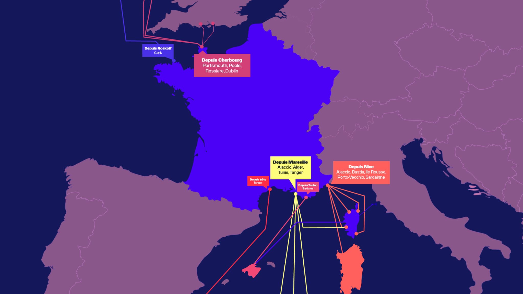 Principales liaisons en ferry depuis la France