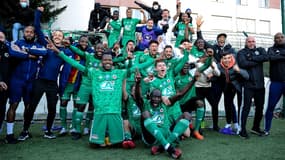 La joie des joueurs du Red Star après leur qualification pour les huitièmes de la Coupe de France, le 6 mars 2021.