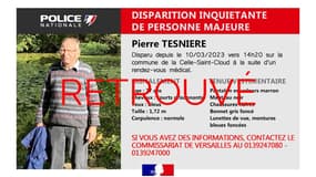 Un homme disparu le 10 mars dans les Yvelines a été retrouvé.