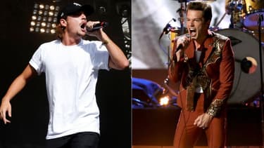 Nekfeu (à gauche) et Brandon Flowers, leader et chanteur de The Killers (à droite)