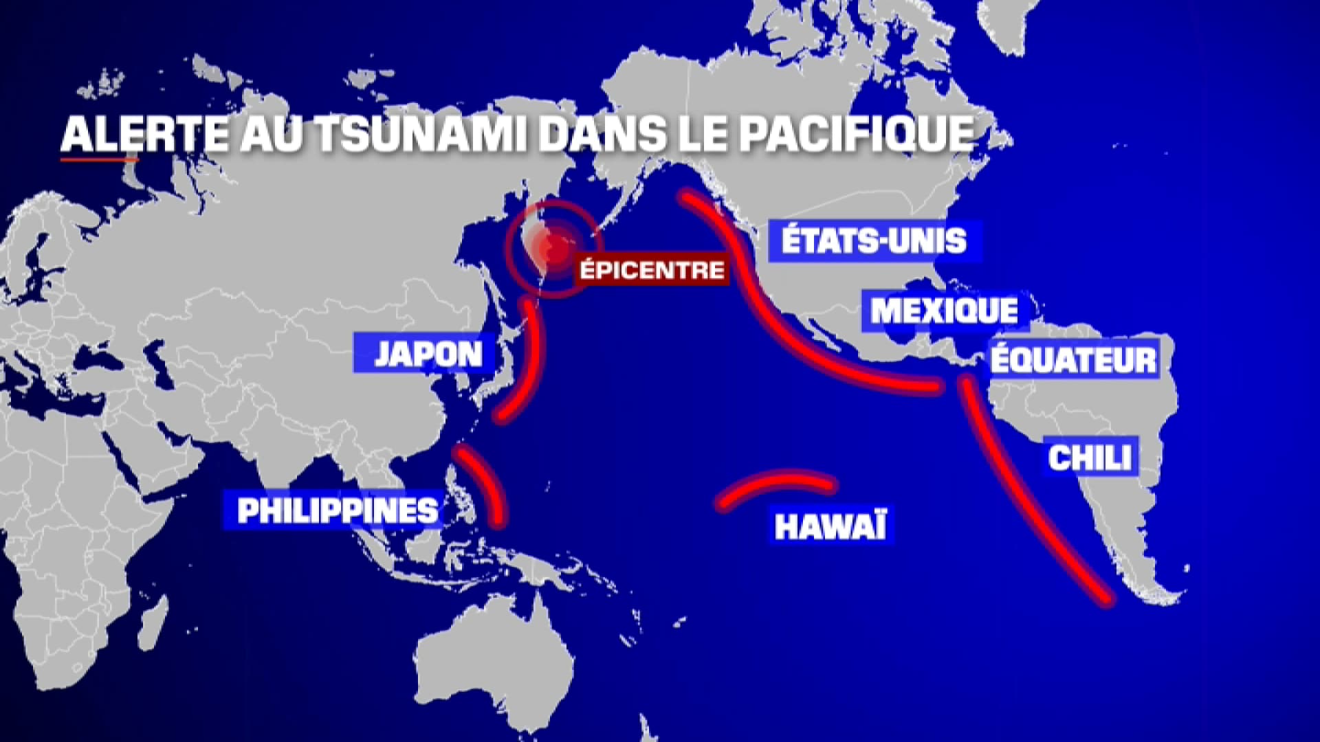 Les zones en alerte tsunami dans le Pacifique, le 30 juillet 2025.