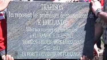 La plaque avait été posée par les syndicalistes d'Arcelor Mittal en avril dernier.