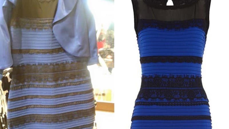A gauche: diffusée sur le web, la photo de la robe avait divisé les internautes en deux camps distincts fin février: ceux qui la disaient bleue et noire, et ceux qui pensaient qu'elle était blanche et dorée. A droite, la robe originale. 