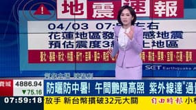 Le plateau de la chaîne d'information en continu taïwanaise SET iNews lors du puissant séisme qui a frappé l'île, le 3 avril 2024.