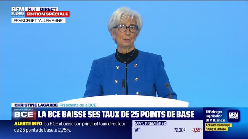 La BCE baisse ses taux de 25 point de base