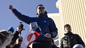 Jens-Frederik Nielsen le Premier ministre du Groenland lors d'une manifestation le 15 mars 2025