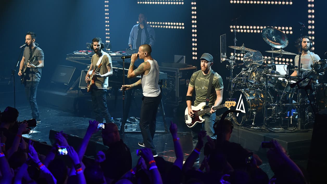 Le groupe Linkin Park sur scène en juin 2014 en Californie. 