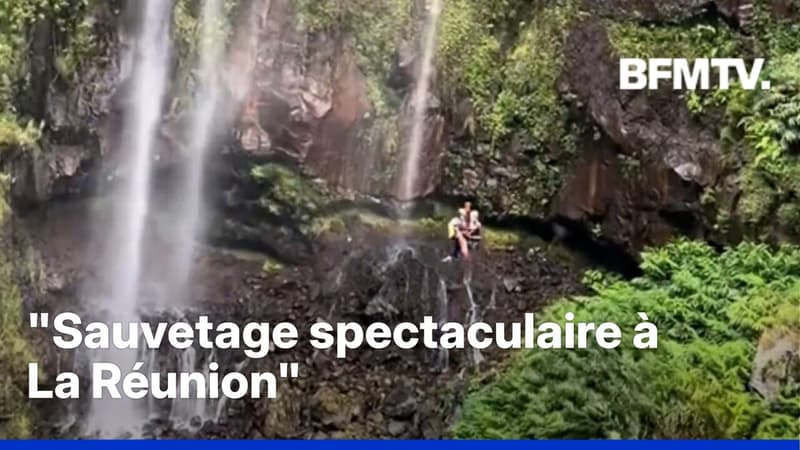 Image d'un sauvetage spectaculaire au bord d'une cascade à La Réunion
