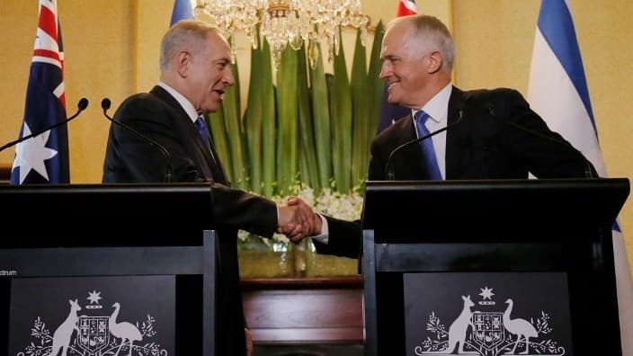 Le Premier ministre d'Israël Benjamin Netanyahou et son homologue australien Malcolm Turnbull en conférence de presse en février 2017.