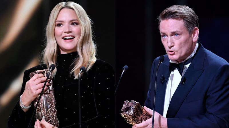 Virginie Efira et Benoît Magimel le 24 février 2023 lors de la 48e cérémonie des César