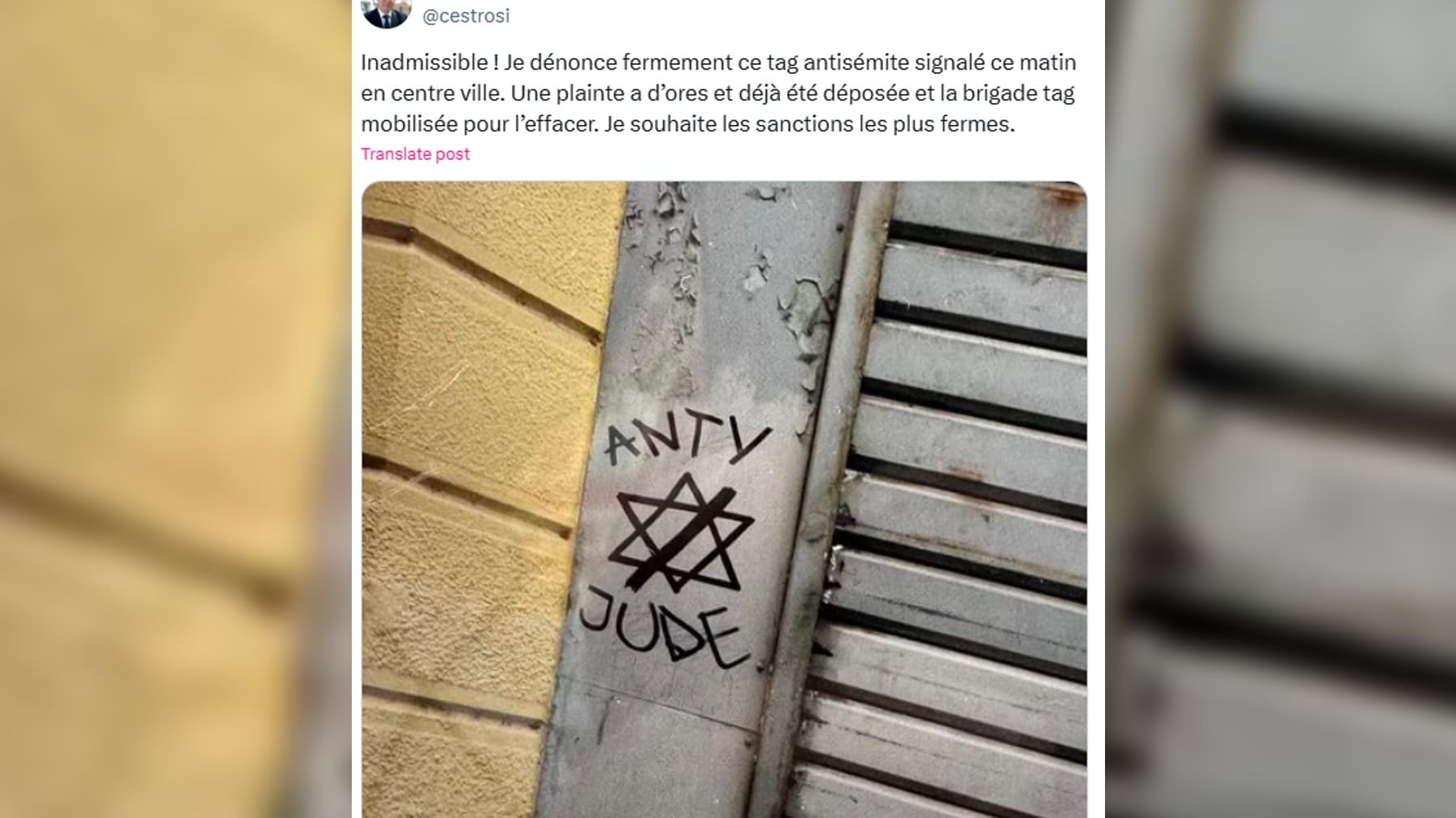 Nice: un tag antisémite retrouvé dans le centre-ville, christian estrosi annonce le dépôt d'une plainte
