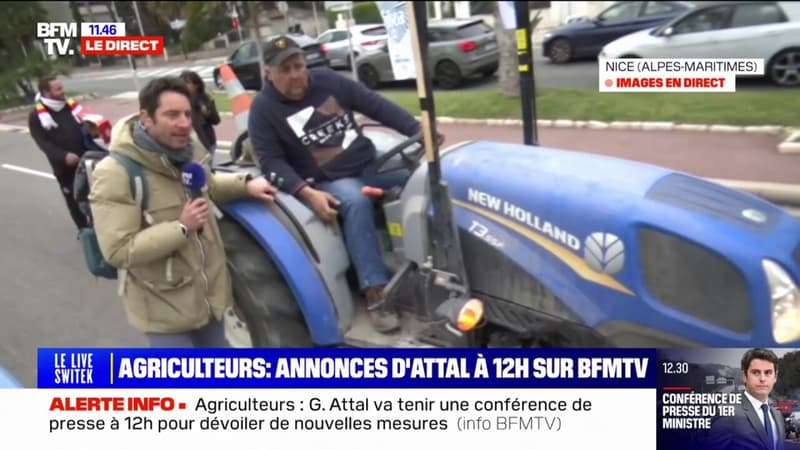 Colère des agriculteurs: des tracteurs aux abords de la promenade des Anglais à Nice