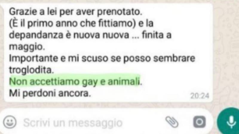 Le message reçu par un couple gay du propriétaire d'un gîte en Italie.