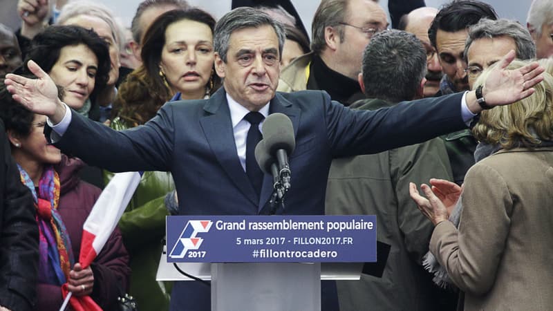 François Fillon lors du rassemblement au Trocadéro, le 5 mars 2017.