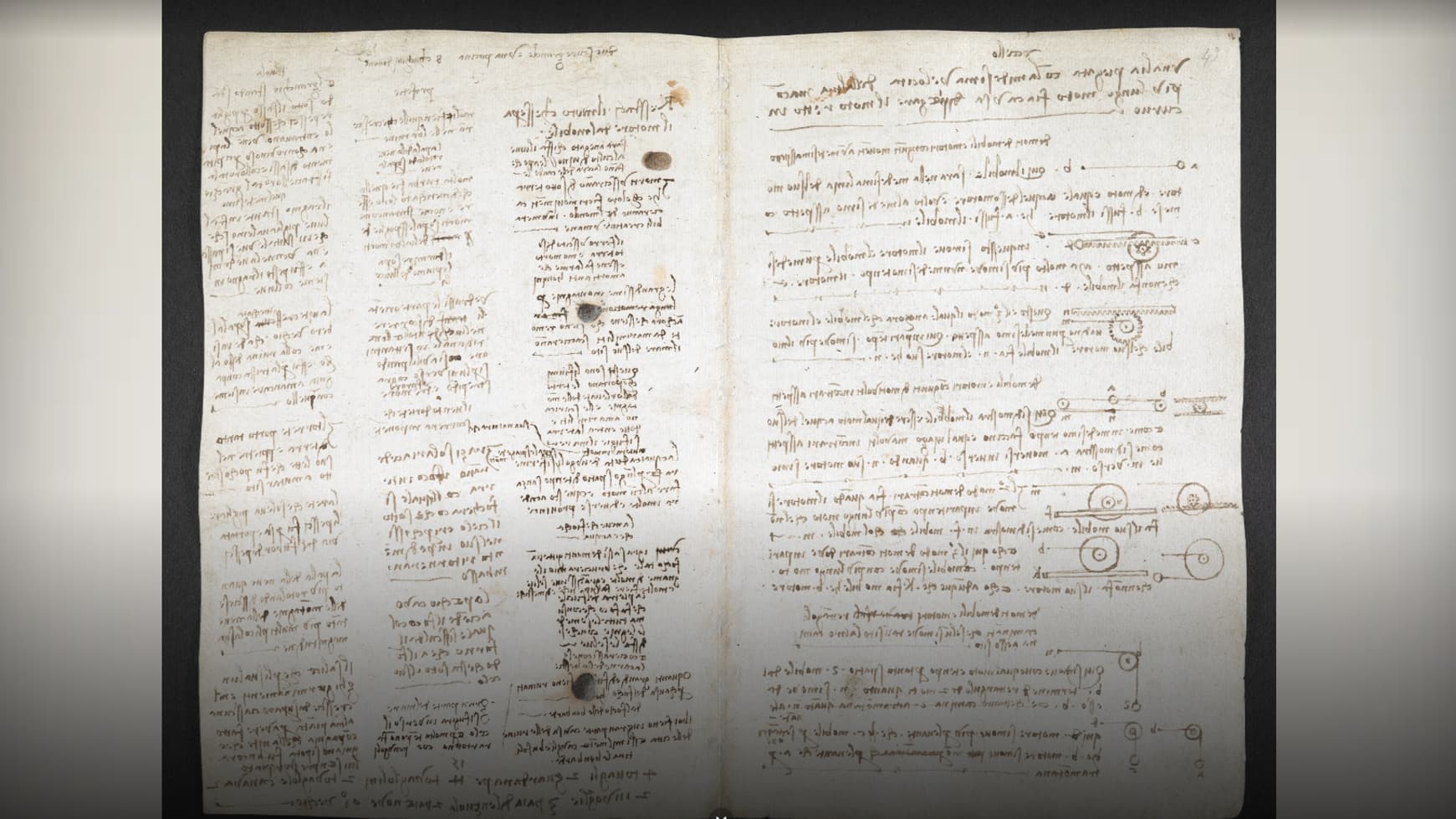 L'une des pages du Codex Arundel rédigé par Leonard de Vinci et présent sur Google Arts & Culture