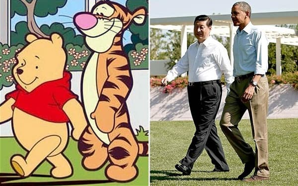 Xi Jinping et Barack Obama en 2013, comparés à Winnie l'ourson et Tigrou. Xi Jinping et Barack Obama en 2013, comparés à Winnie l'ourson et Tigrou.