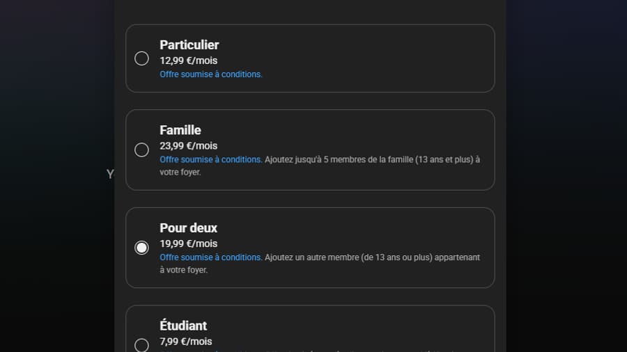 En France, les utilisateurs peuvent souscrire l'abonnement "Pour deux". En France, les utilisateurs peuvent souscrire l'abonnement "Pour deux".