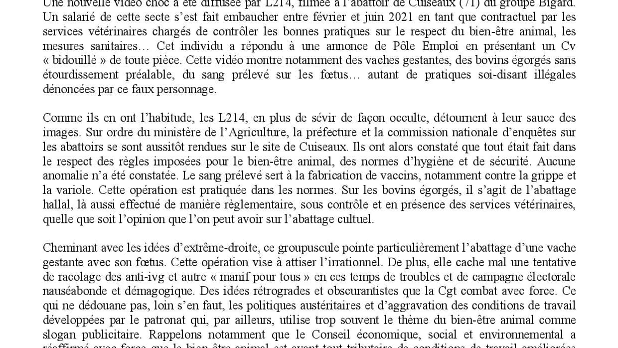 Communiqué de la CGT.