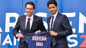 Unai Emery et Nasser Al-Khelaïfi lors de l'arrivée de l'Espagnol à Paris en 2016