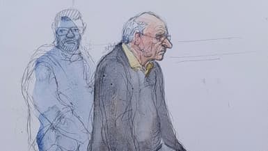 Croquis d'audience représentant l'ex-chirurgien pédocriminel Joël Le Scouarnec à son procès, le 23 mai 2025 à Vannes