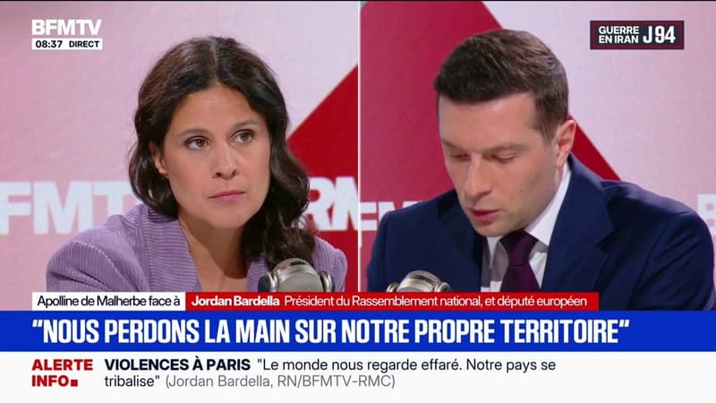 Débordements après le sacre du PSG: "Nous sommes en train de perdre la main sur notre propre territoire", assure Jordan Bardella