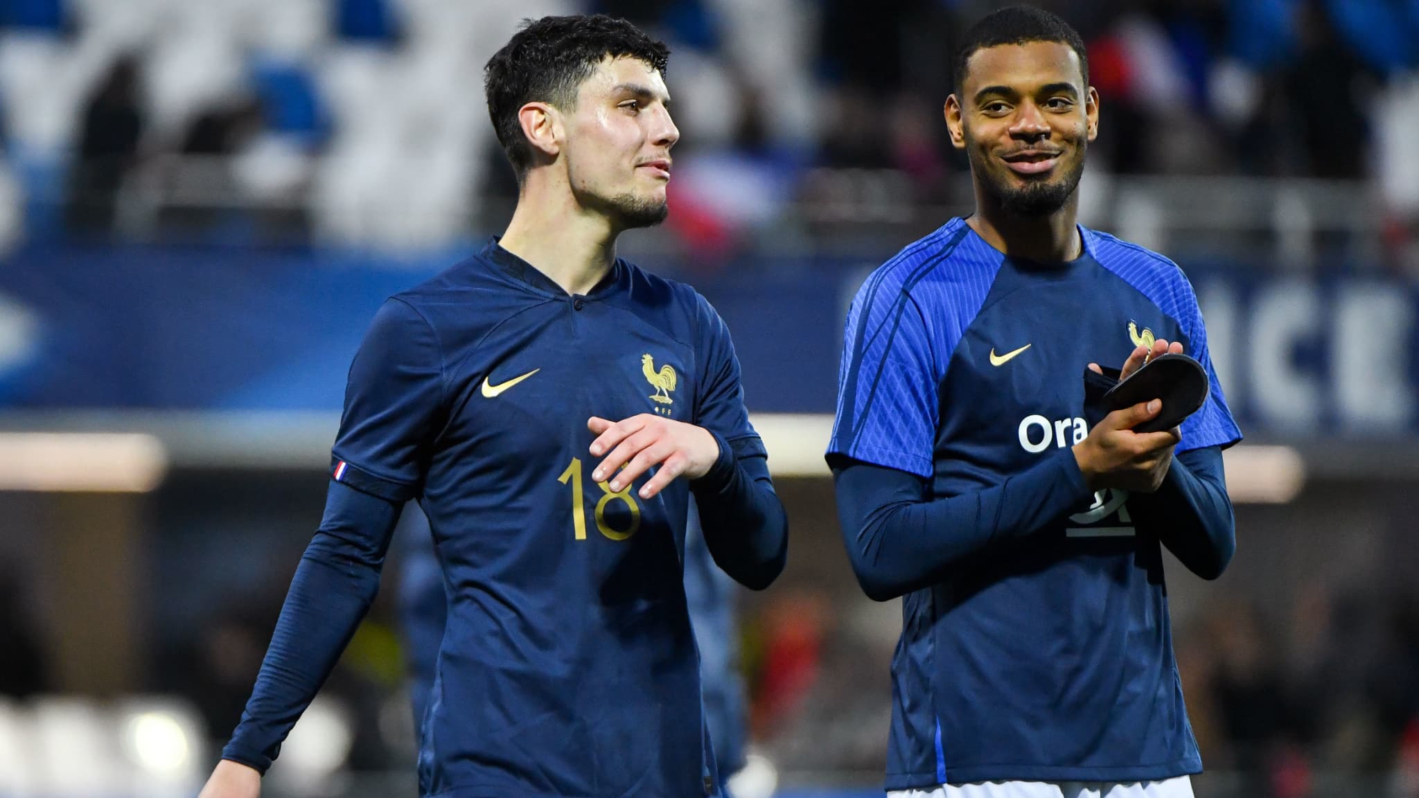 Matthis Abline et Andy Diouf, avec les Espoirs le 28 mars 2023.