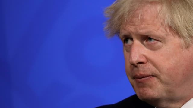 Le Premier ministre britannique Boris Johnson lors d'une intervention le 14 mai 2021 à Downing Street, siège du gouvernement à Londres
