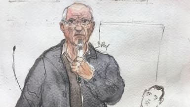 Ce croquis, réalisé le 4 mars 2025, montre le chirurgien français à la retraite Joël Le Scouarnec s'exprimant lors de son procès pour avoir agressé ou violé 299 patients, au tribunal correctionnel de Vannes (Morbihan). (Image d'illustration)