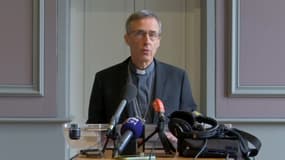 L'archevêque de Lyon, Mgr Olivier de Germay, lors d'une conférence de presse, mercredi 19 janvier 2022.