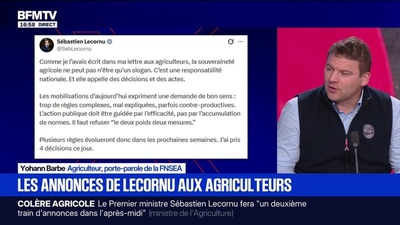 "L'agriculture est enfin une priorité du gouvernement", estime le porte-parole de la FNSEA qui pense que la souveraineté alimentaire est en "péril"