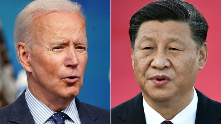 Combo photo du président américain Joe Biden (G) et de son homologue Xi Jinping