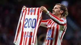 Antoine Griezmann marque son 200e but avec l'Atlético de Madrid face à l'Eintracht Francfort, le 30 septembre 2025.