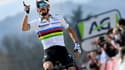 Le champion du monde, le Français Julian Alaphilippe, vainqueur de la Flèche Wallonne, le 21 avril 2021 au sommet du mur de Huy