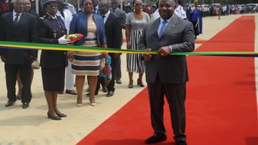 Le président gabonais Ali Bongo, lors de l'inauguration d'un stade de la CAN.
