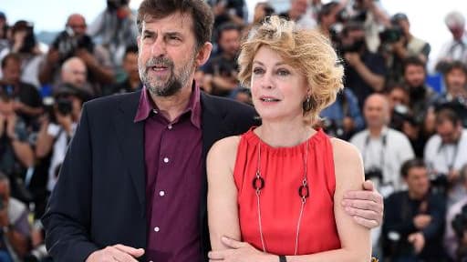 Nanni Moretti et Margherita Buy Nanni Moretti le 16 mai 2015 à Cannes pour la présentation du film "Mia Madre"