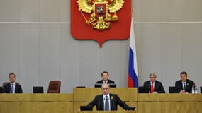 Vladimir Poutine à la tribune de la Douma, le parlement russe, en 2012.